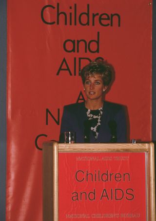Diana, Princess of Wales (1961 - 1997) gives a speech at the National AIDS Trust Children and Aids event in London, April 1991