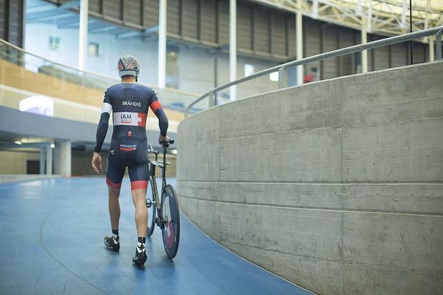 Matthias Br&auml;ndle walks onto the velodrome