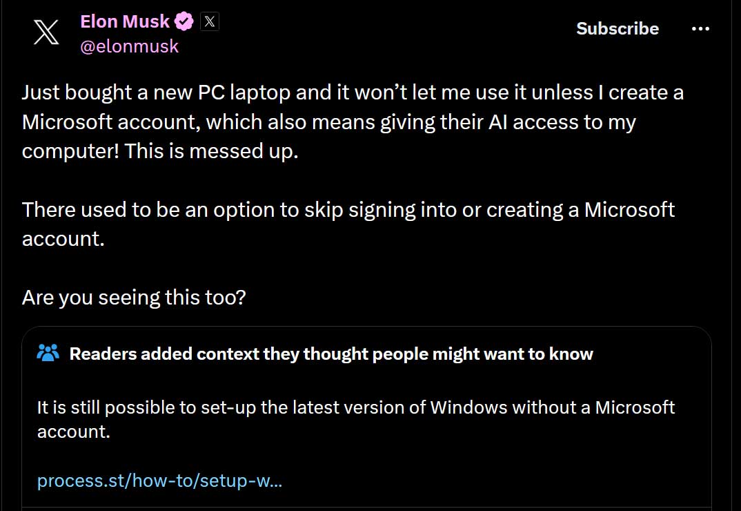 Elon Musk stumbles over Windows installer