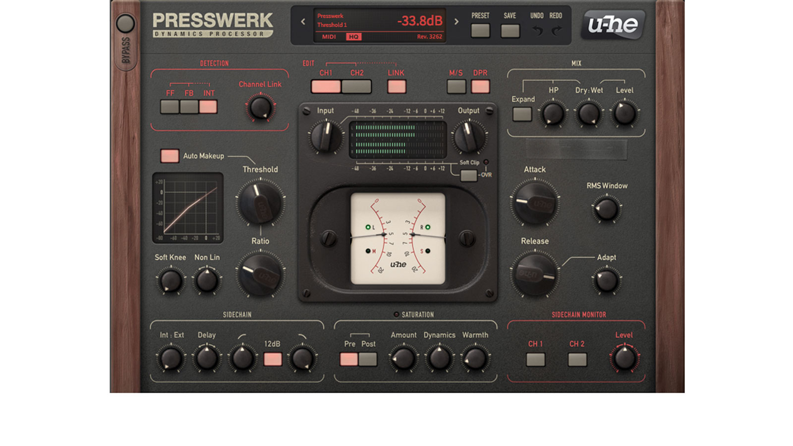 Each channel gets a gain reduction VU meter, which is particularly helpful in M/S mode