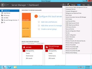 Server Manager gives quick access to common server tools