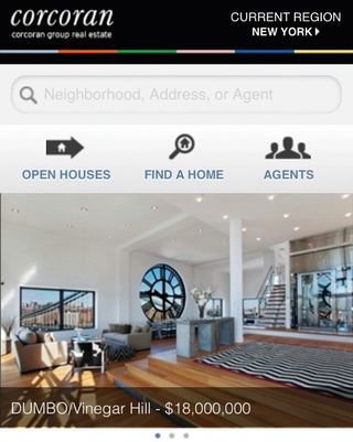 The Corcoran mobile site keeps the three most important options at the top and near the search, which is where most people get started