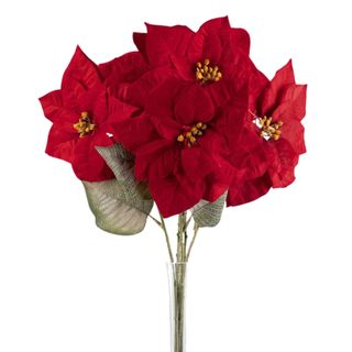 Factory Direct Craft Set of 6 Red Velvet Artificial Poinsettia Stems - Poinsettia Blooms for Christmas Trees and Holiday Decorations (9