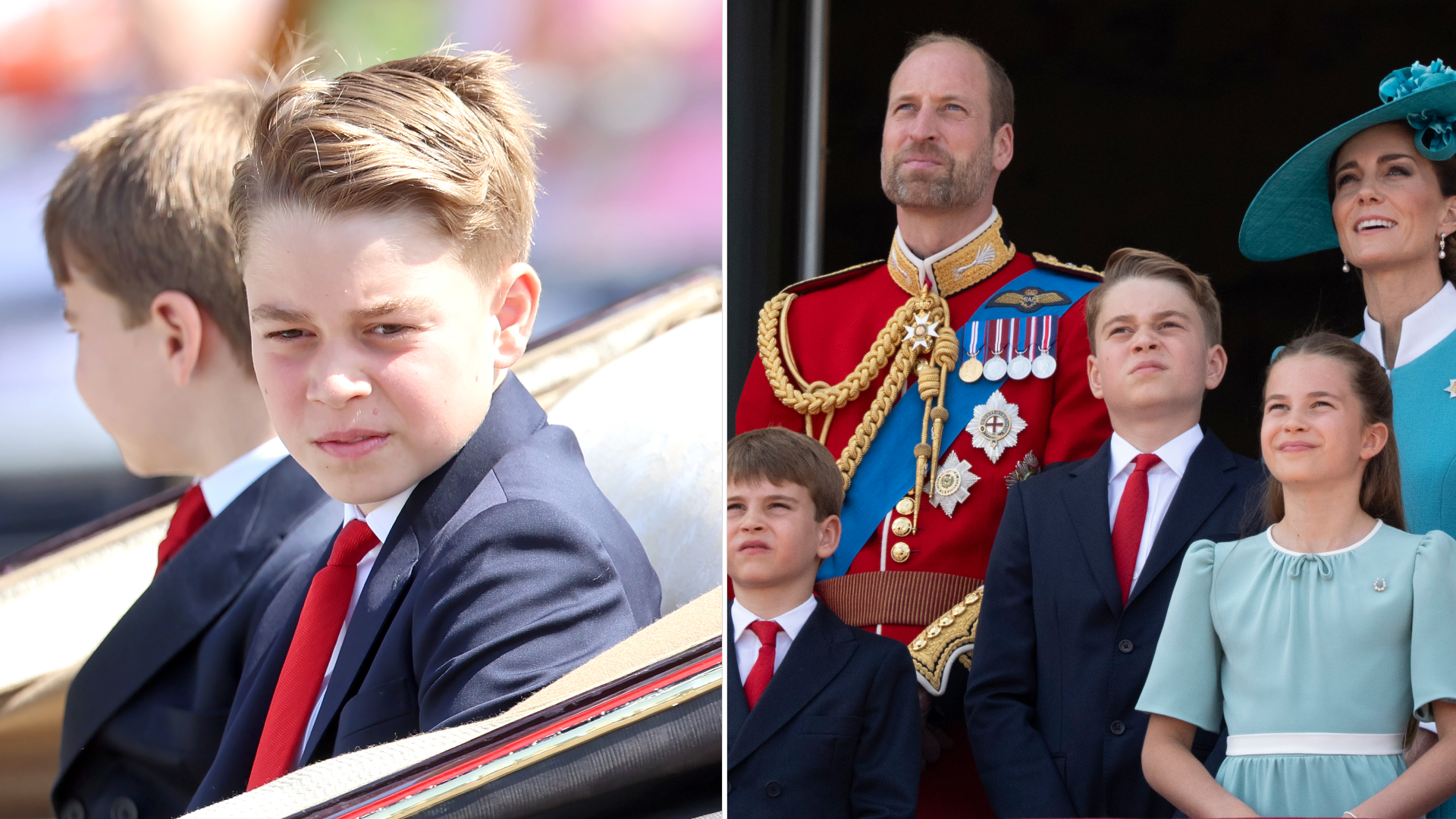 Prince George wears a navy suit and red tie to attend Trooping the Colour 2025
