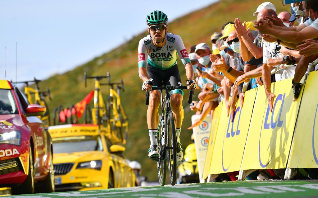 CANTAL FRANCE SEPTEMBER 11 Arrival Maximilian Schachmann of Germany and Team Bora Hansgrohe during the 107th Tour de France 2020 Stage 13 a 1915km stage from ChtelGuyon to Pas de PeyrolLe Puy Mary Cantal 1589m TDF2020 LeTour on September 11 2020 in Cantal France Photo by Stuart FranklinGetty Images