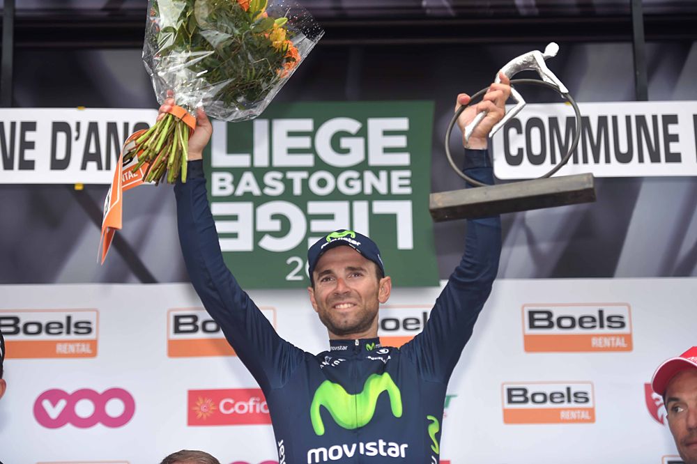 Alejandro Valverde (Movistar) celebrates his win