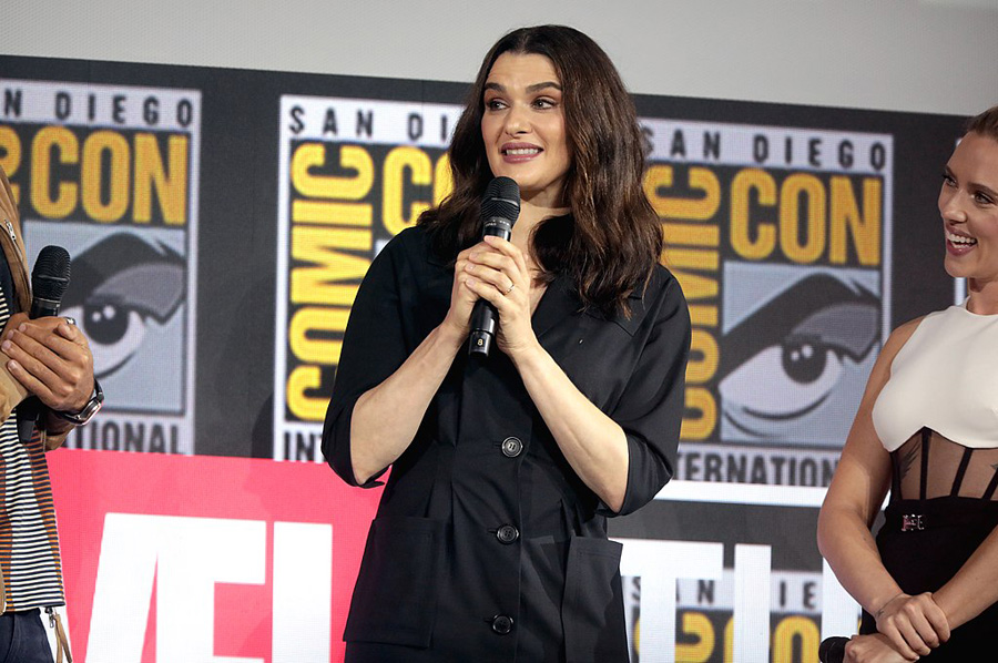 Rachel Weisz speaking at the 2019 San Diego Comic Con International, for "Black Widow", at the San Diego Convention Center in San Diego, California.