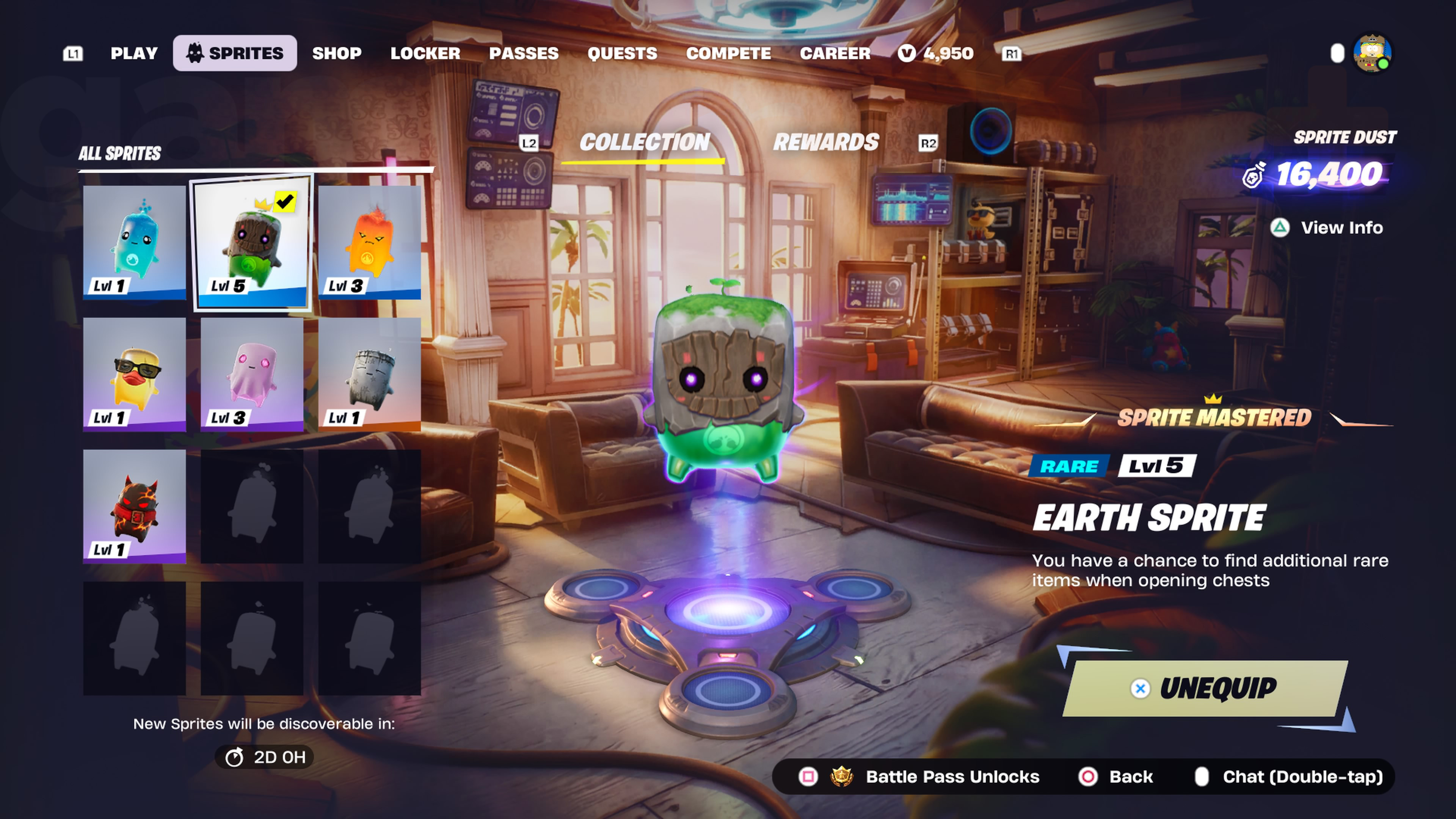 The Fortnite Sprites Collection menu screen