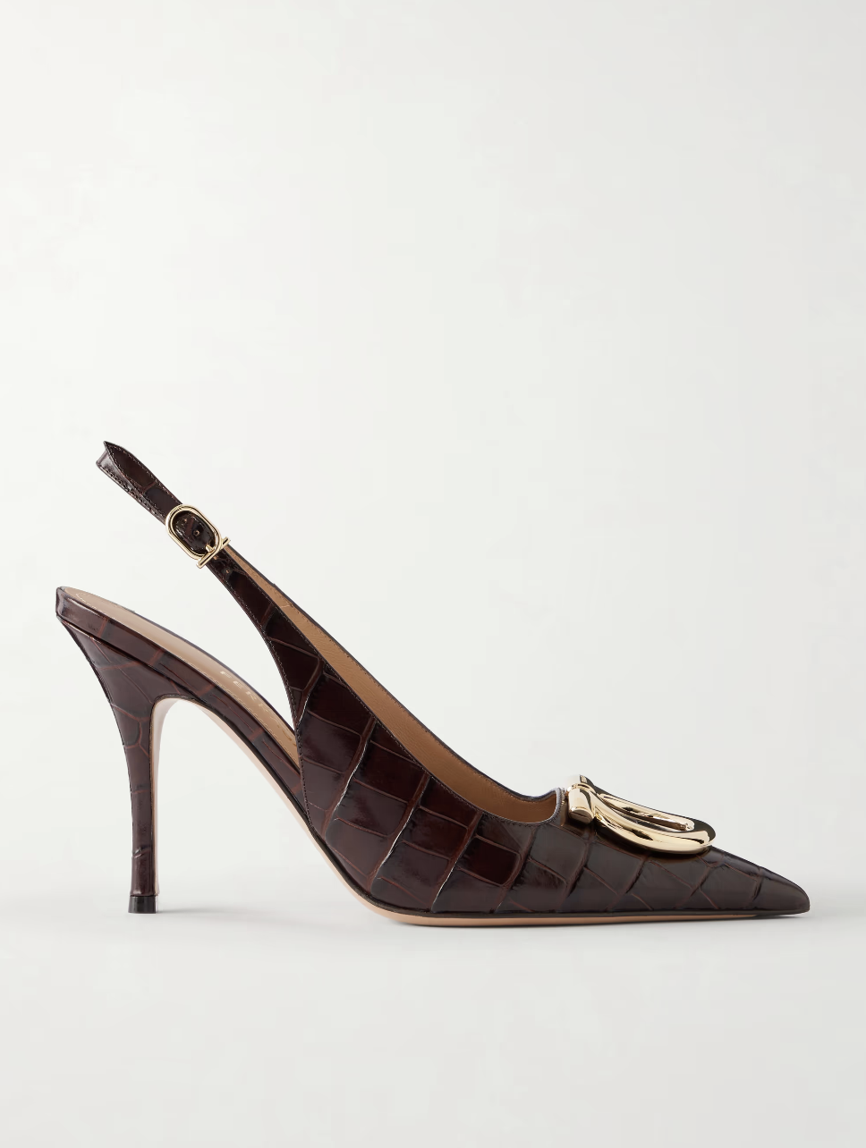 FERRAGAMO, Sara 95 croc-effect leather slingback pumps