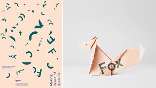 Origami fox with the word 'fox' printed on it