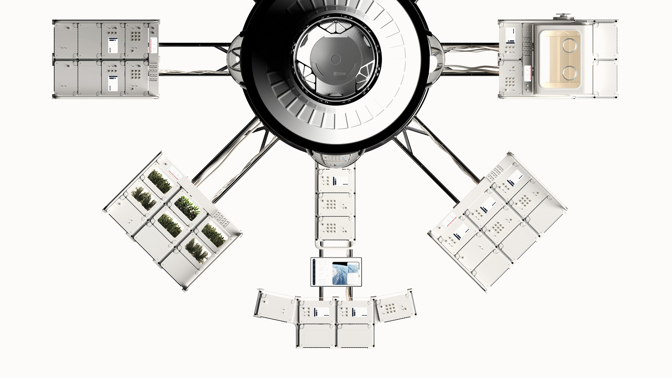 An overview of the space frame that holds the elements in place