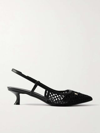 Klizia Embellished Grosgrain and Leather-Trimmed Mesh Slingback Pumps