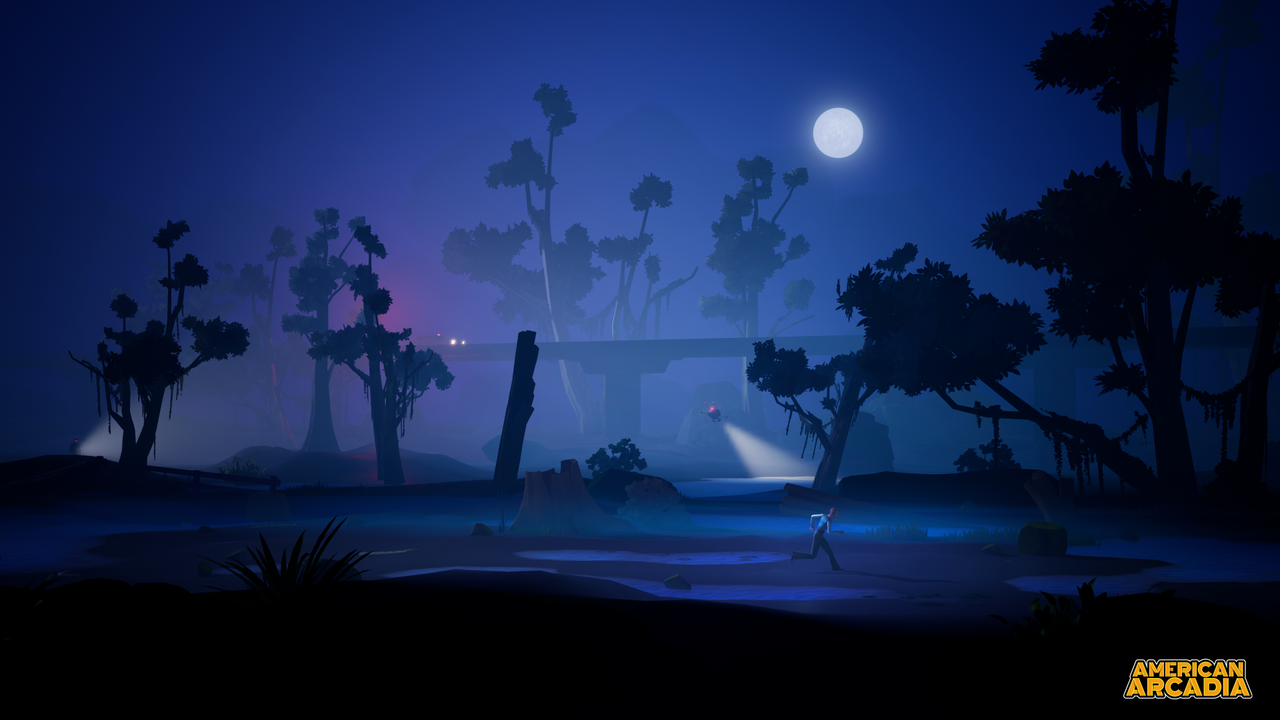 Screenshot image from American Arcadia depicting a retro-futuristic 1970s world