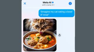 screenshot of an AI image of cat eating soup