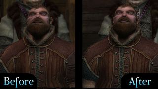 Best Witcher 1 mods - Before-and-after screenshots of an NPC with improved model and texture fidelity