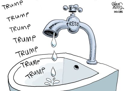Political cartoon U.S. Trump news cycle Mainstream media leaks