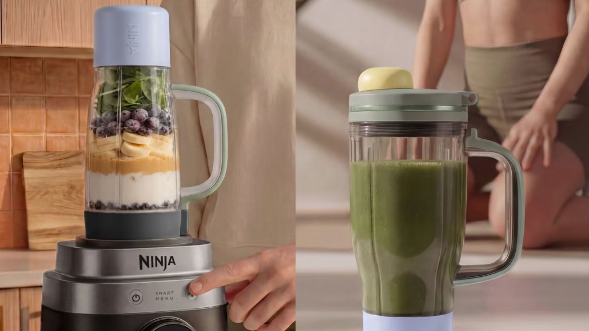 Ninja CrushBOSS 3-in-1 Kitchen System on the counter making a smoothie