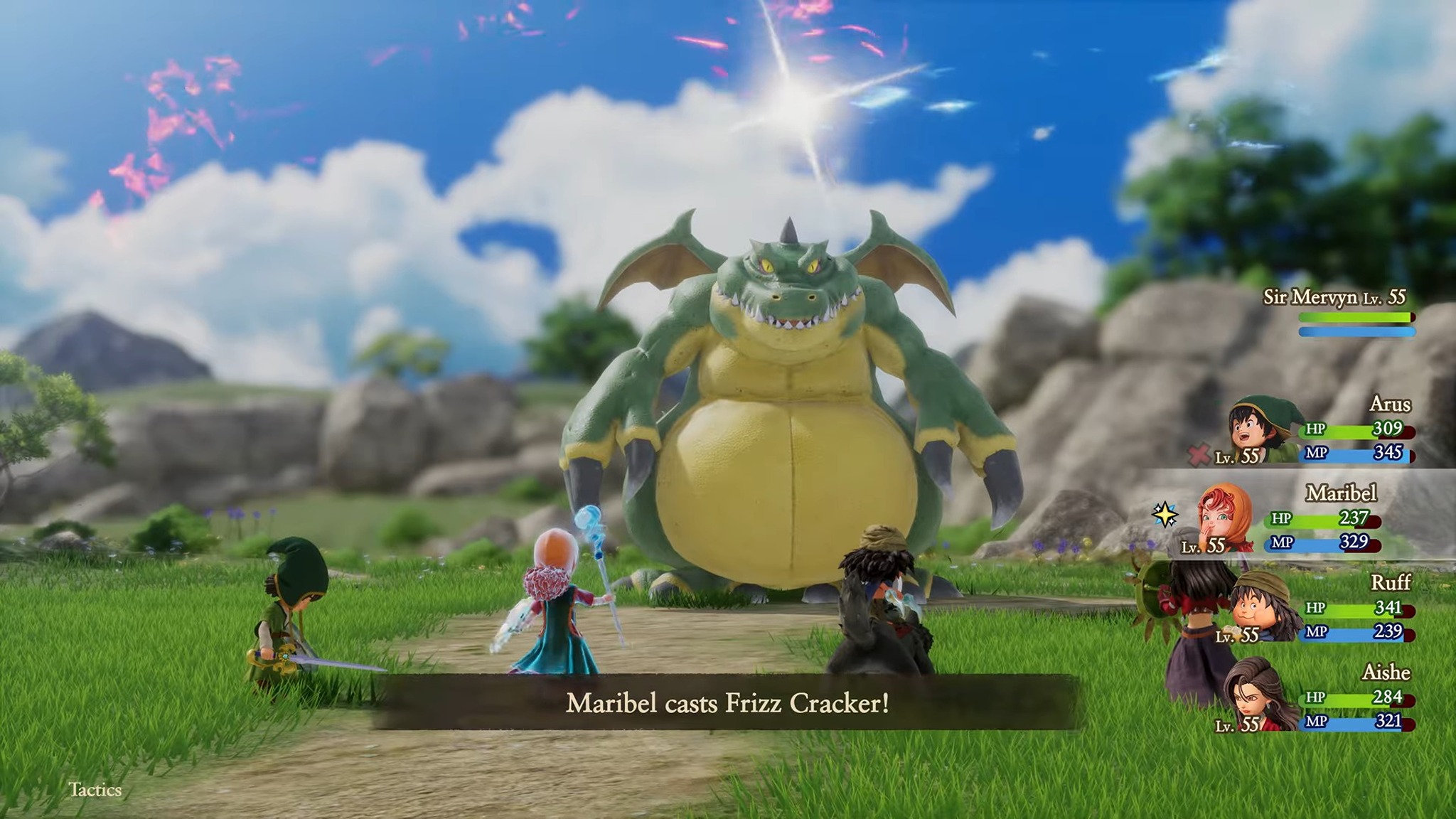 Promotional screenshot of a turn-based battle in Dragon Quest VII Reimagined