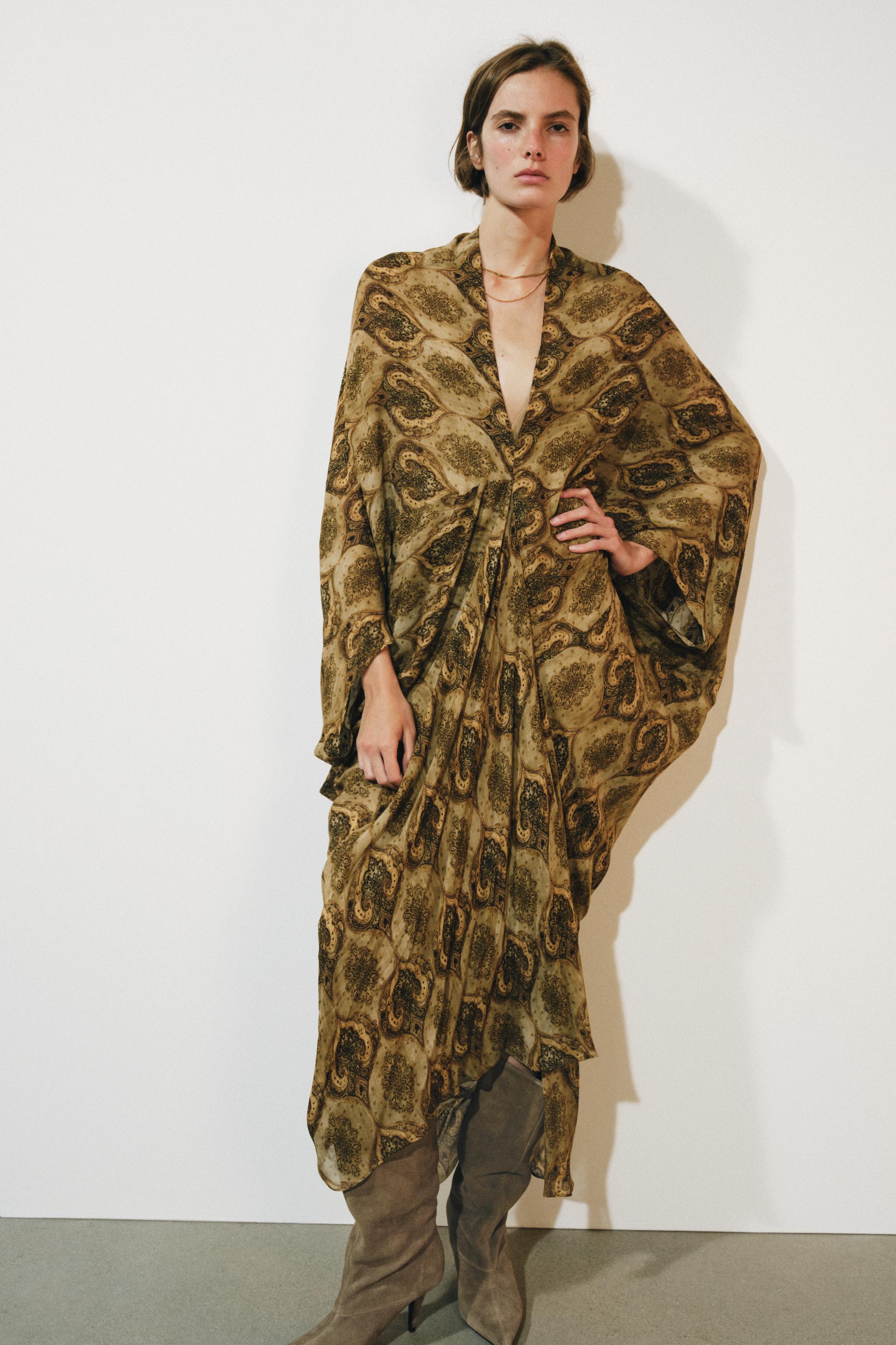 Zw Collection Printed Midi Dress - Ochre - Xs-S