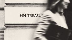 Illustration of Rachel Reeves walking ast the HM Treasury sign in Whitehall, London