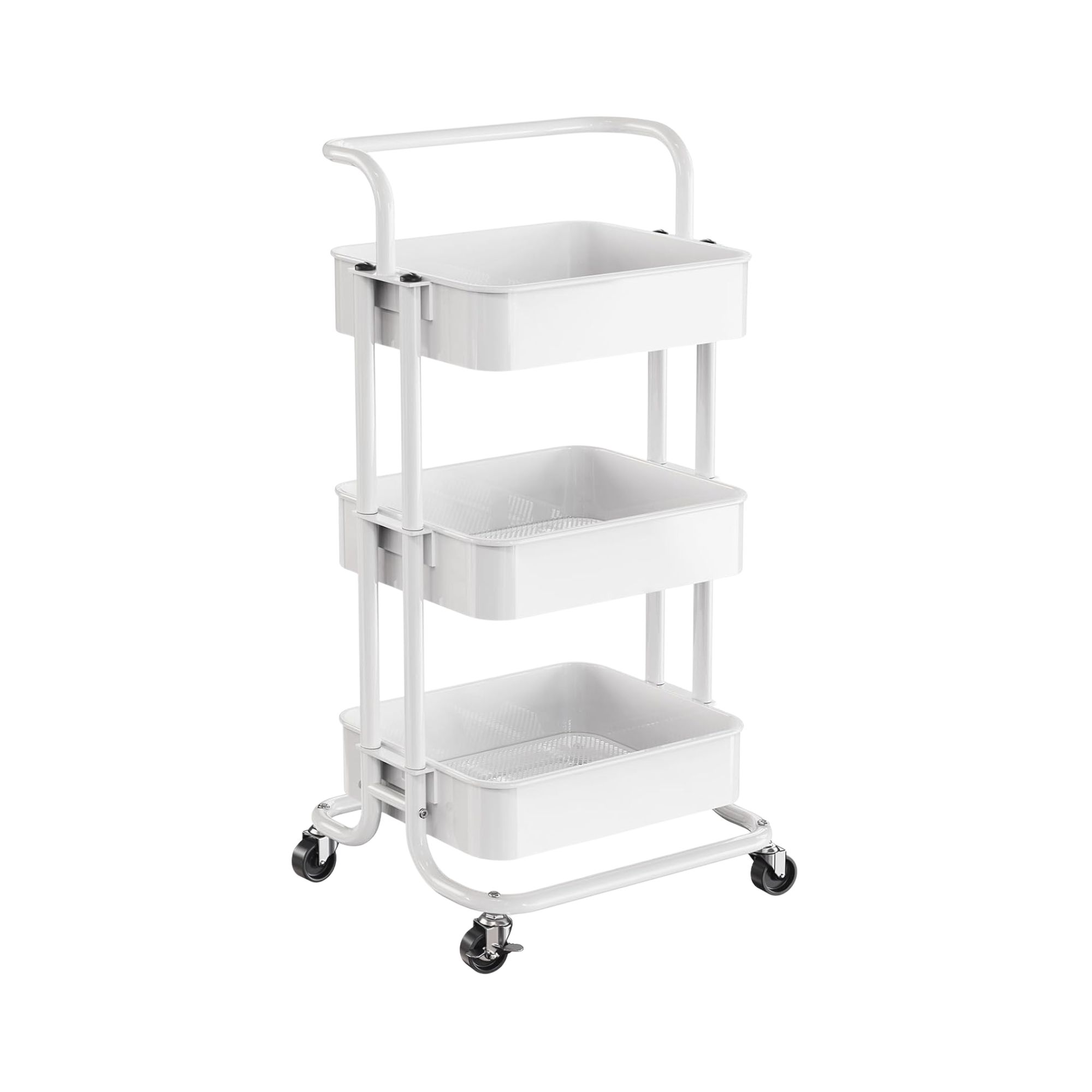 A white three-tier storage trolley