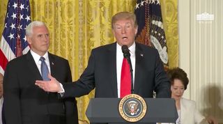 President Donald Trump directed the Pentagon to create the Space Force, a new branch of the U.S. military, at the White House June 18, 2018 during the third National Space Council meeting.