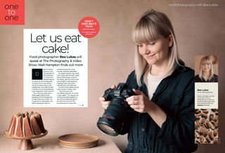 Opening two pages of Digital Camera magazine's April 2024 One to One pro masterclass with food photographer Bea Lubas