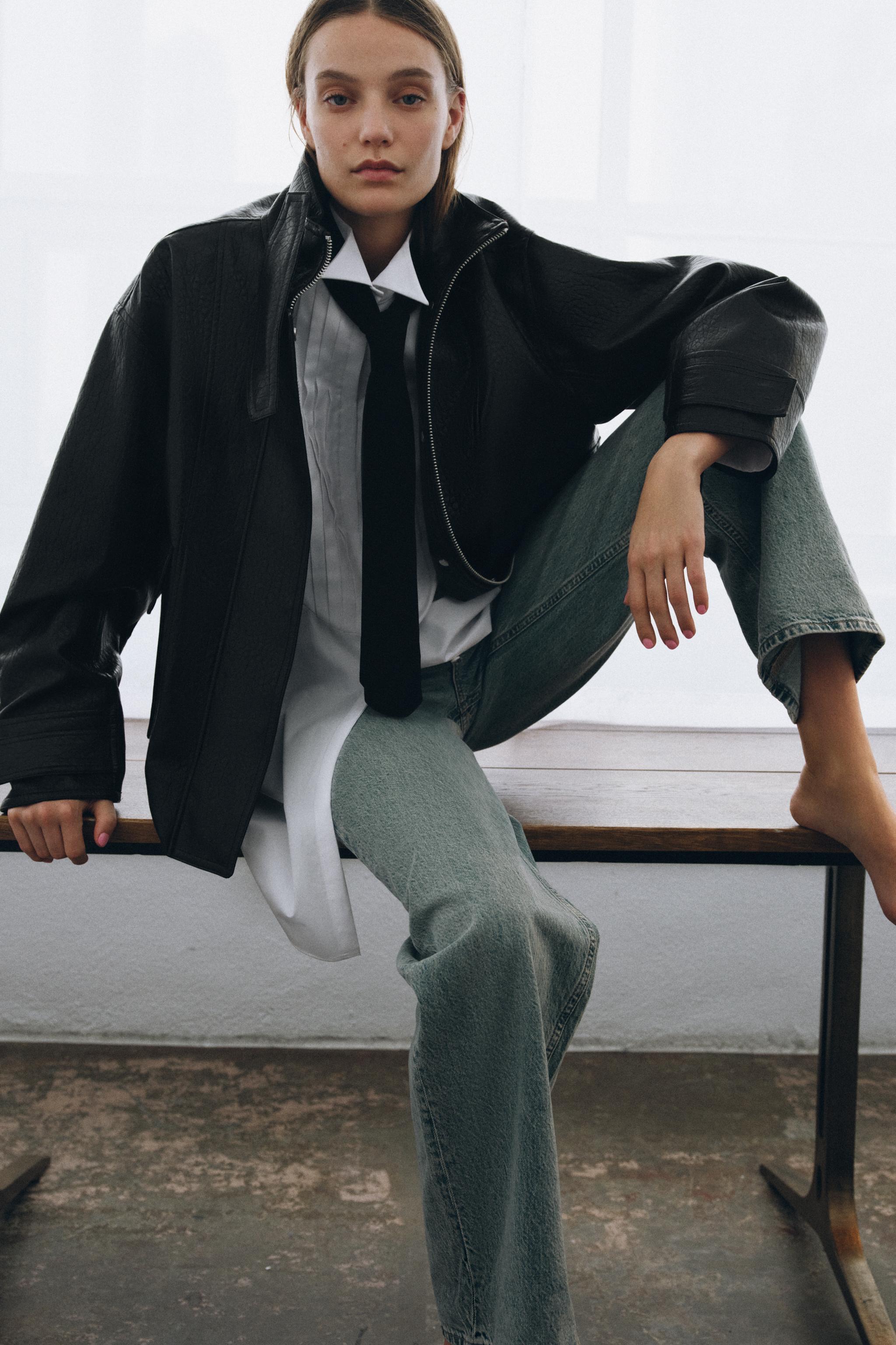 Oversize Leather Effect Jacket Zw Collection