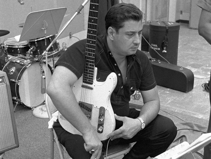 Tommy Tedesco cradles his Telecaster during a Wrecking Crew date