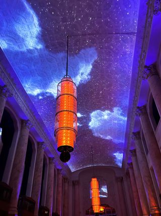 The ceiling of the Brooklyn Theater, donned with a projection mapped night sky to make guests feel outdoors.