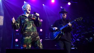 Inductees Annie Lennox (left) and Dave Stewart of the Eurythmics perform onstage at the Songwriters Hall of Fame 51st Annual Induction and Awards Gala