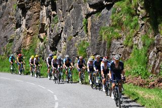 PLATEAU DE BEILLE FRANCE JULY 14 Wilco Kelderman of Netherlands and Team Visma Lease a Bike leads the peloton during the 111th Tour de France 2024 Stage 15 a 1977km stage from Loudenvielle to Plateau de Beille 1782m UCIWT on July 14 2024 in Plateau de Beille France Photo by Tim de WaeleGetty Images