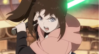 an anime cartoon character holding a lightsaber
