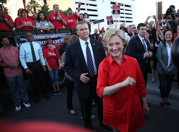 Hillary Clinton at a protest outside of Trump International Hotel in Las Vegas.