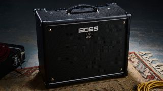 A Boss Katana 50 Gen 3 guitar amp on a rug