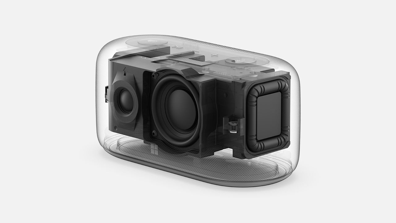 A render of the Microsoft Audio Dock's internals, showcasing the speaker array