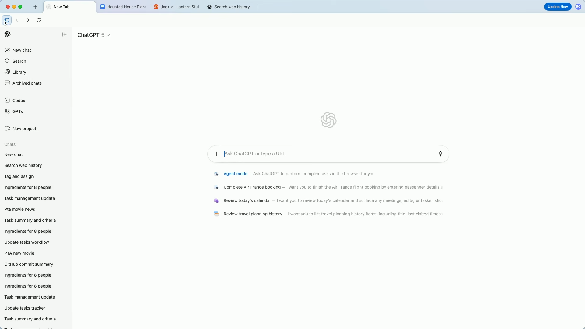 ChatGPT Atlas left side menu