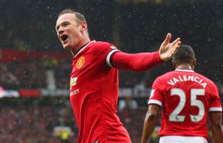 Wayne Rooney celebrates a goal for Manchester United against Manchester City in 2015.