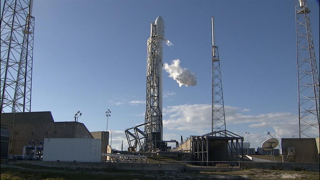 A SpaceX Falcon 9 rocket carrying the DSCOVR space weather satellite is fueled for a Feb. 8, 2015 launch attempt that was aborted due to an Air Force radar malfunction. SpaceX now plans to launch the mission on Tuesday, Feb. 10.