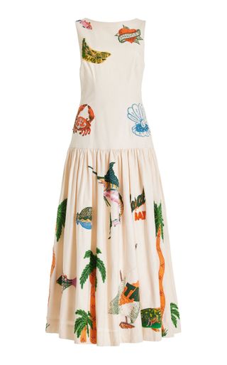 Clam Embroidered-Linen Maxi Dress