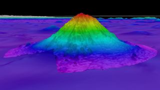 A multicolor sonar map of a seamount