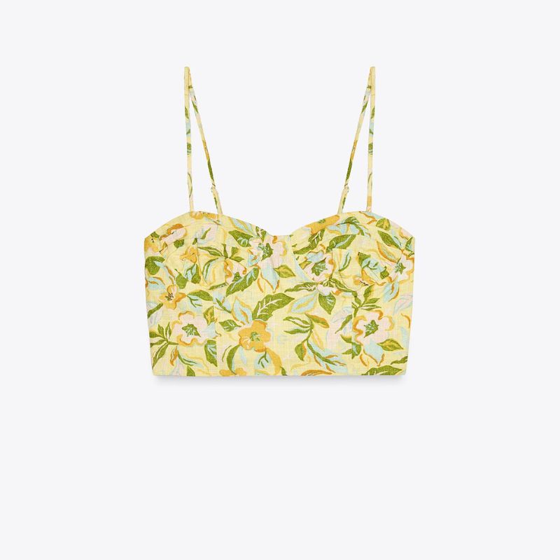 Zara , Printed linen blend top