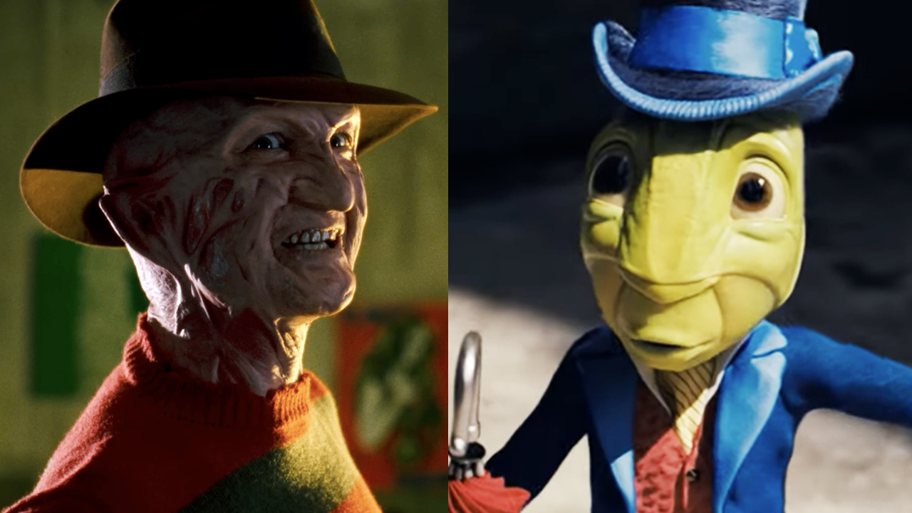 Robert Englund starring as Freddy Grueger in A Nightmare on Elm Street, Jiminy Cricket from Disney's 2022 "live action" Pinocchio. 