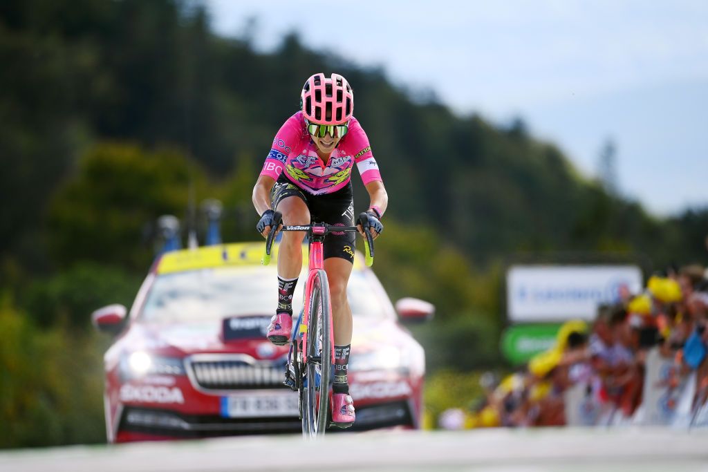 PLANCHE DES BELLES FILLES FRANCE JULY 31 Kristabel DoebelHickok of United States and Team EF Education Tibco Svb crosses the finish line during the 1st Tour de France Femmes 2022 Stage 8 a 1233km stage from Lure to La Super Planche des Belles Filles TDFF UCIWWT on July 31 2022 in Planche des Belles Filles France Photo by Tim de WaeleGetty Images