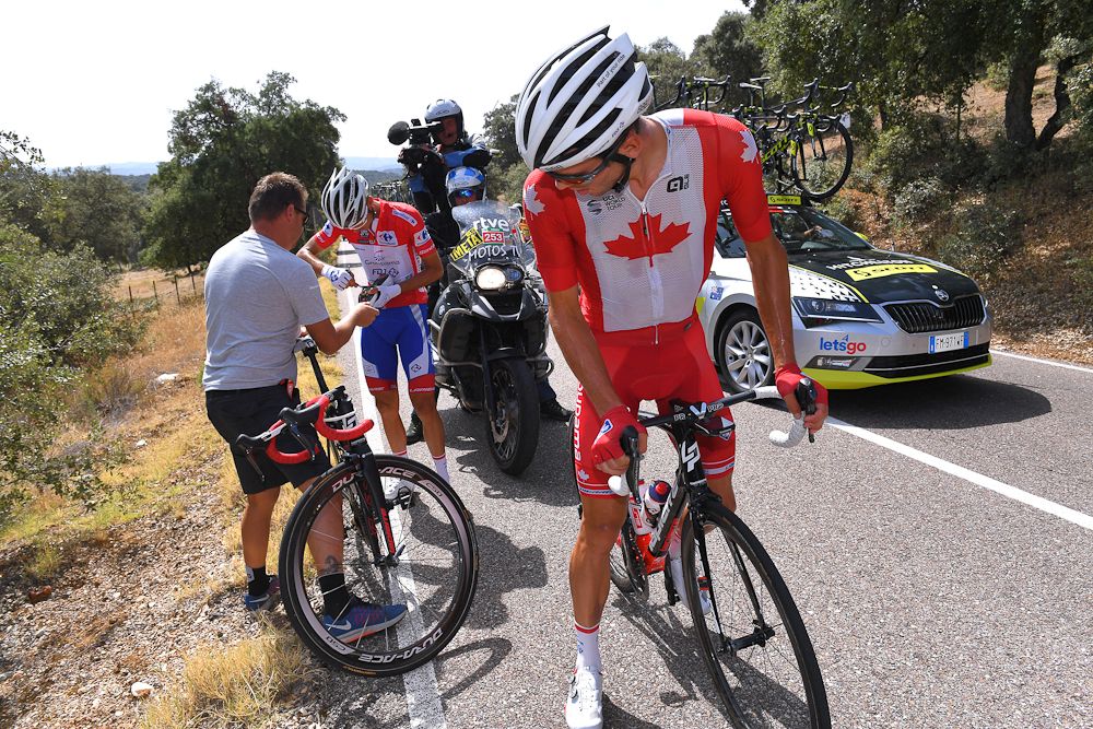 Antoine Duchesne waits for service during stage 9 at the Vuelta