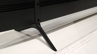 One leg of the Samsung Q60R QLED TV as seen from behind