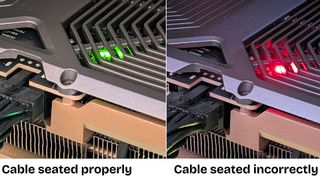 Zotac RTX 50 series card side by side (Cable seated properly and then Cable seated incorrectly)