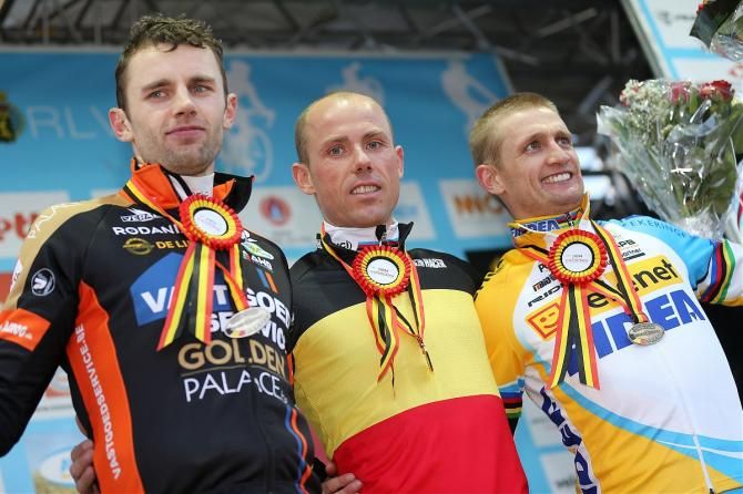 2014 Belgian 'cross championship podium (L-R): Rob Peeters, Sven Nys and Bart Wellens