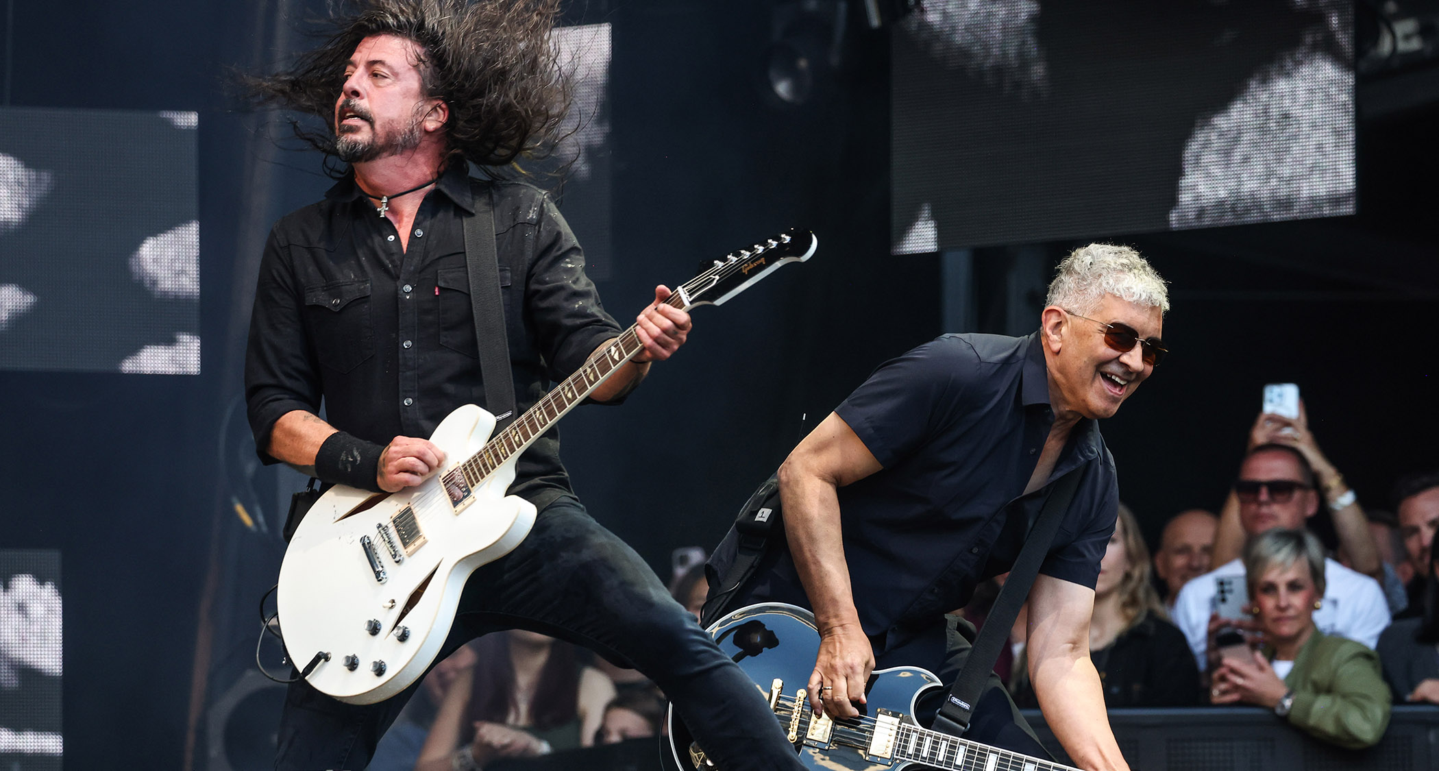 Dave Grohl and Pat Smear in action with the Foo Fighters.