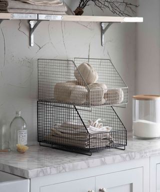 small utility room ideas - baskets for laundry clutter and accessories - Garden-Trading-Hornton-Stacking-Storage-Box-Black-&-Silver